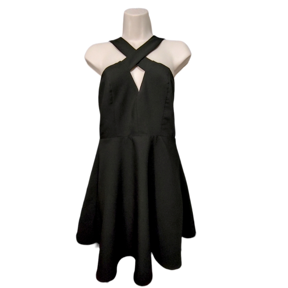 Lulu's Norma Black Cross Strap Skater Mini Dress Women's Size Medium M - Picture 5 of 13
